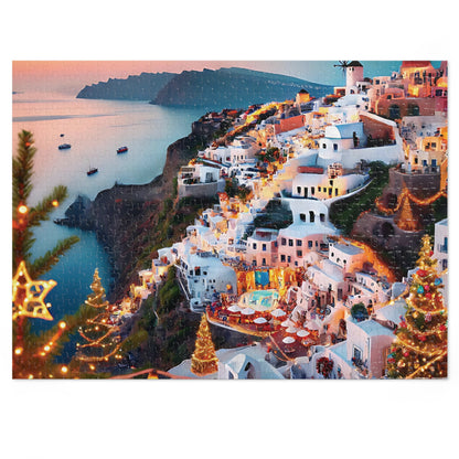 Christmas at Santorini Jigsaw Puzzle Festive Holiday Puzzle Gift