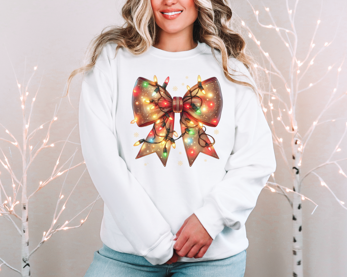 Christmas light shirt Coquette Bow Christmas Sweatshirt