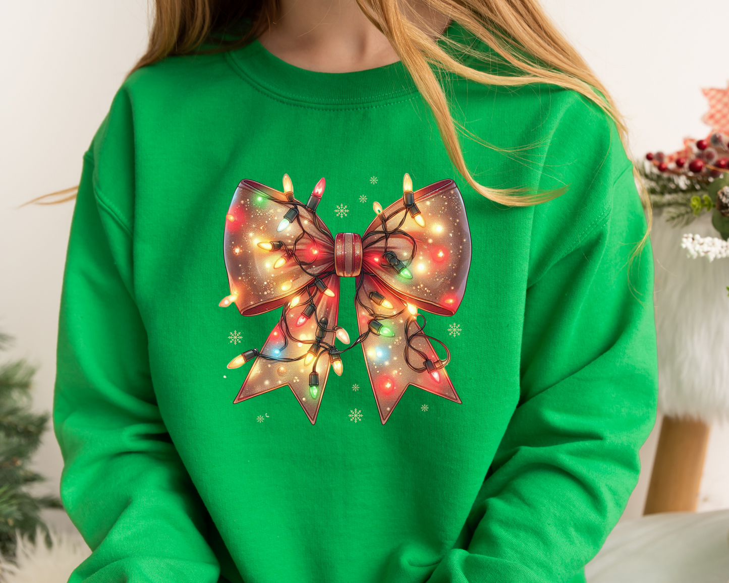 Christmas light shirt Coquette Bow Christmas Sweatshirt