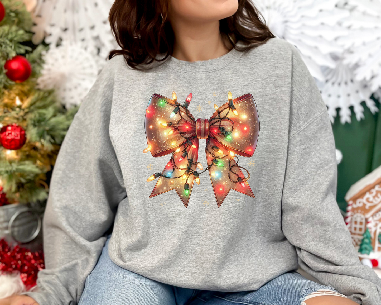 Christmas light shirt Coquette Bow Christmas Sweatshirt