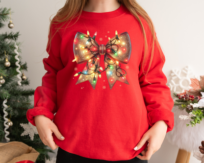 Christmas light shirt Coquette Bow Christmas Sweatshirt