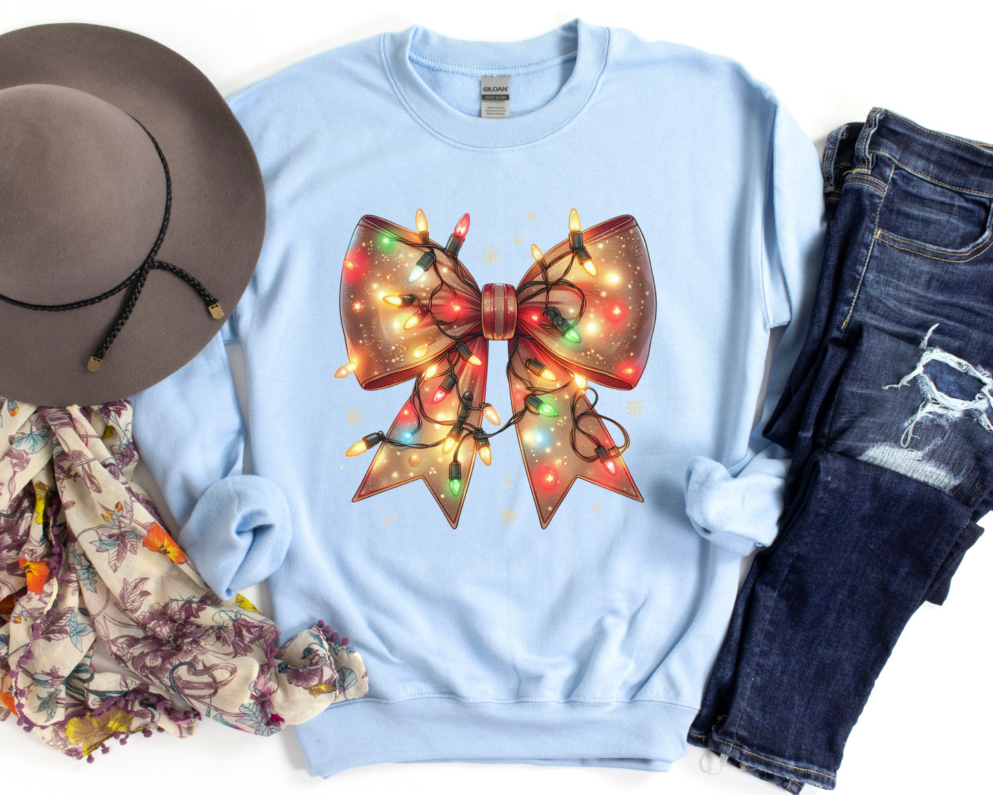 Christmas light shirt Coquette Bow Christmas Sweatshirt