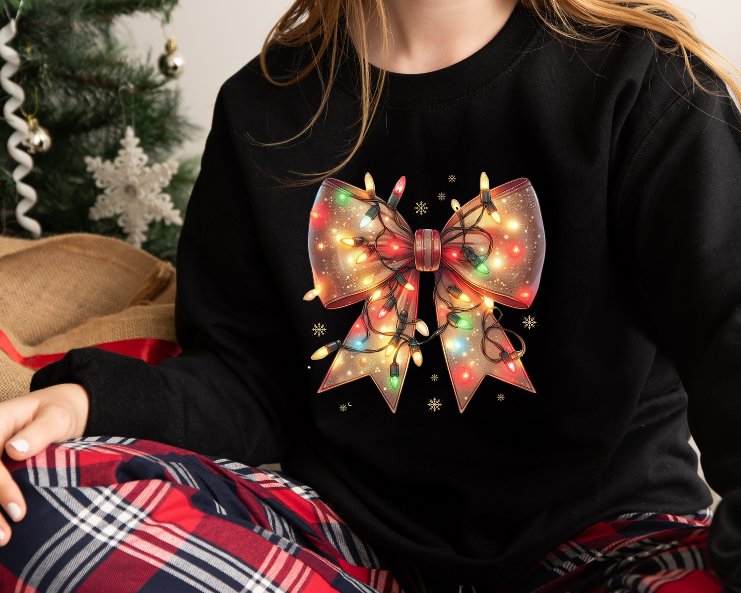 Christmas light shirt Coquette Bow Christmas Sweatshirt