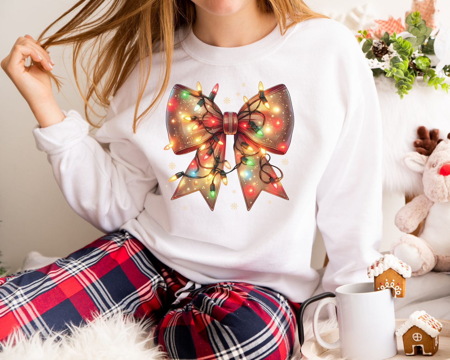 Christmas light shirt Coquette Bow Christmas Sweatshirt