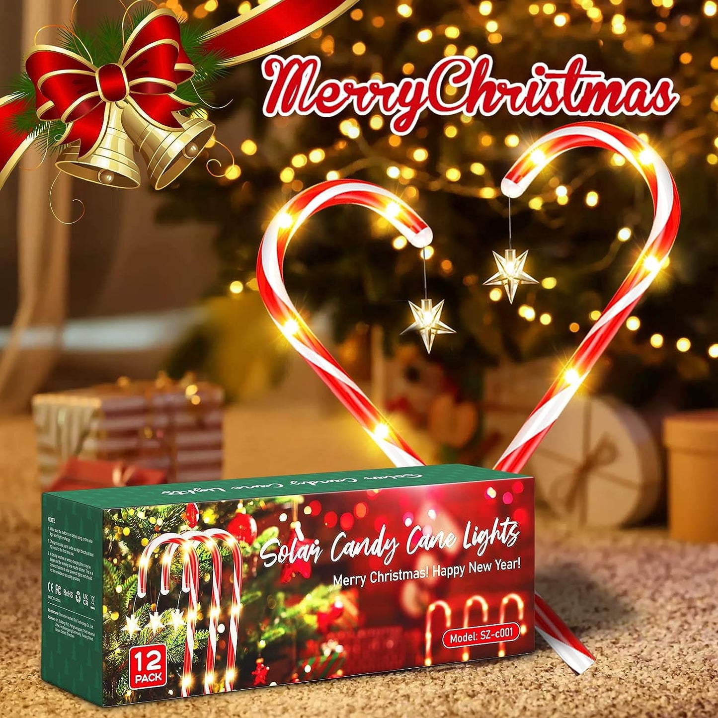 12 Pack Solar Christmas Candy Cane Lights