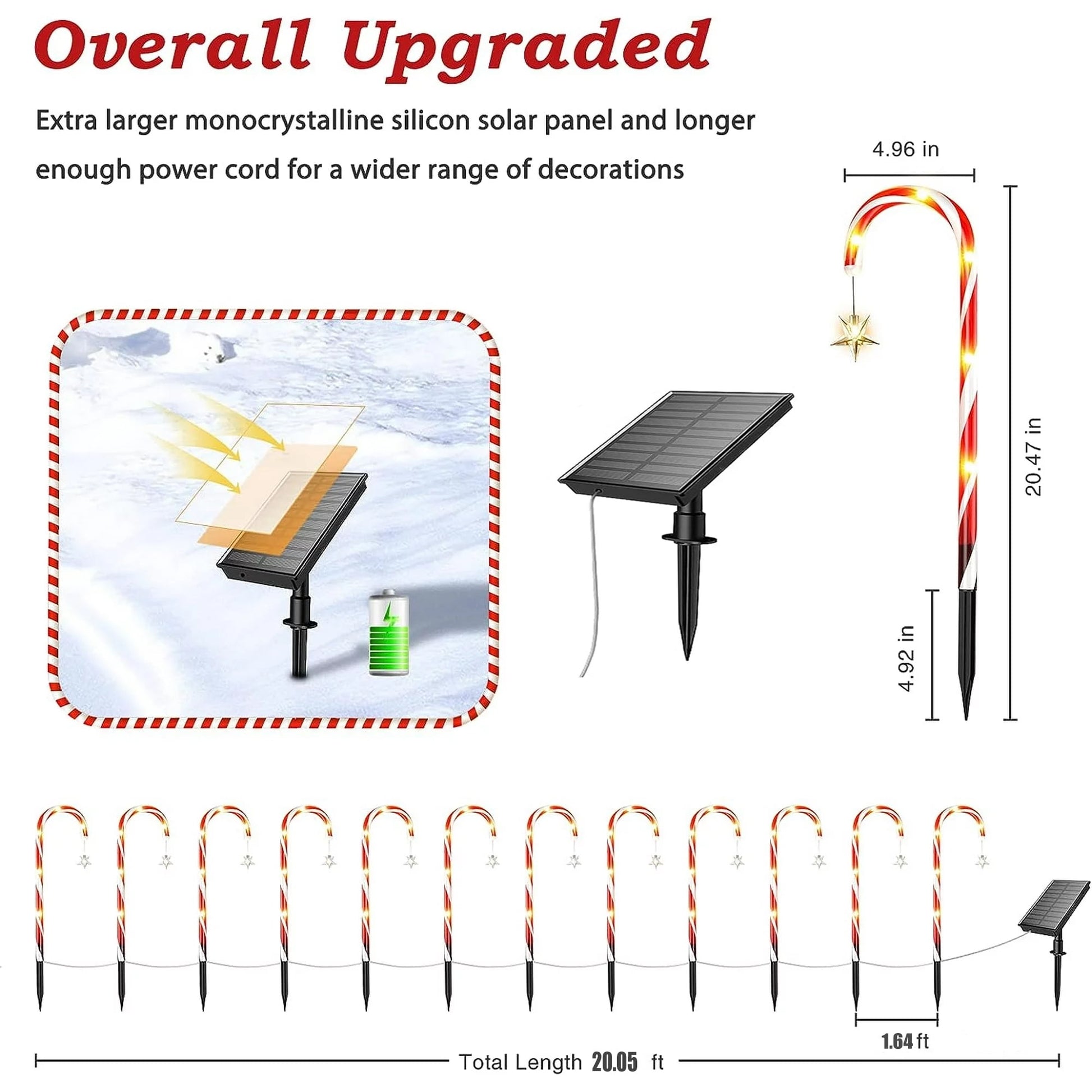 12 Pack Solar Christmas Candy Cane Lights