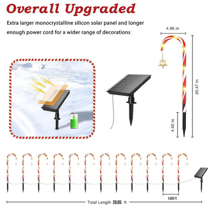 12 Pack Solar Christmas Candy Cane Lights