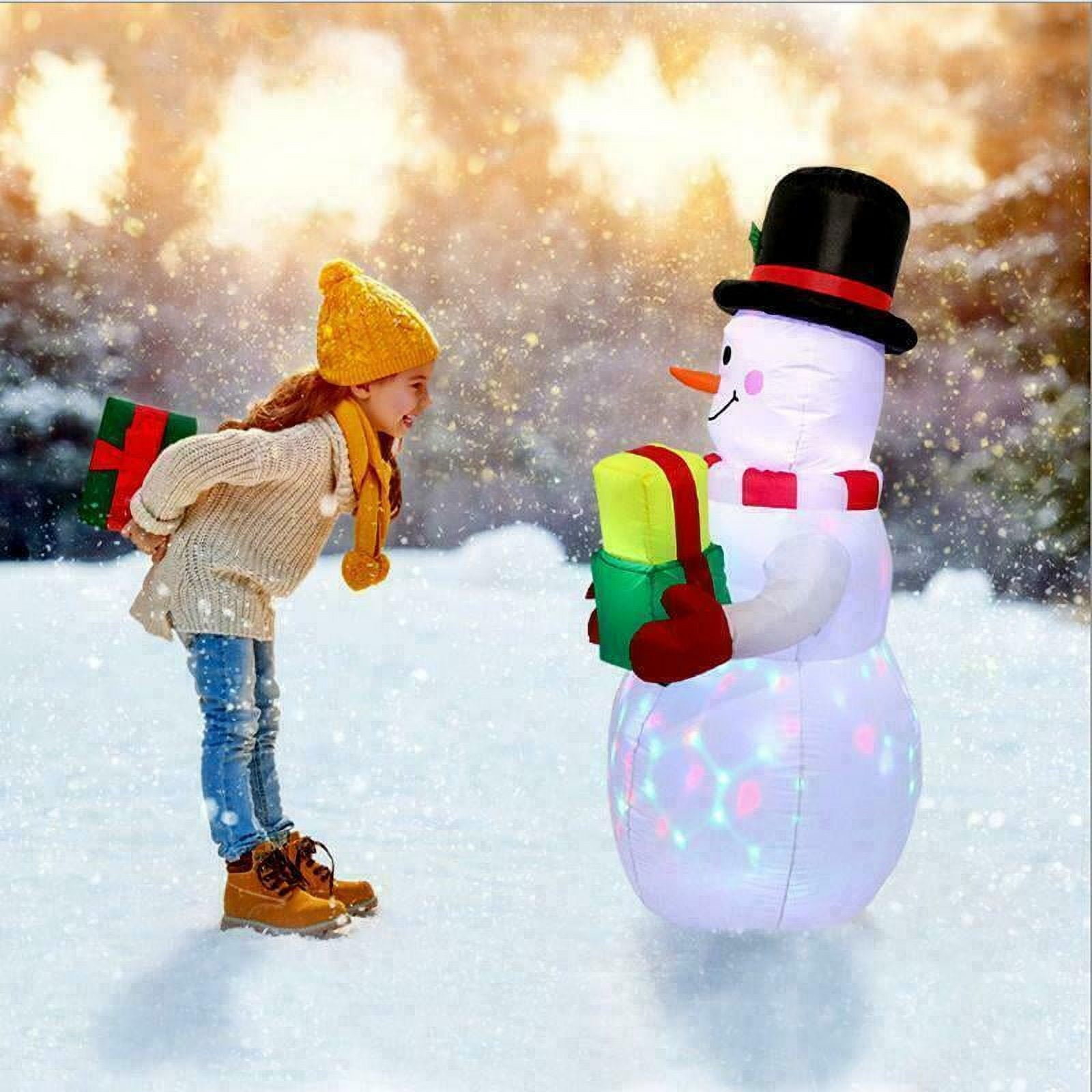 5ft Inflatable Christmas Snowman Yard Decor with Rotating LED Lights