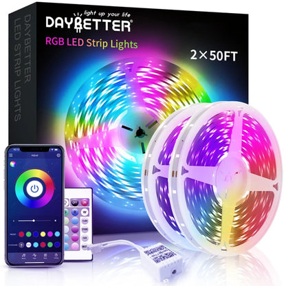 50FT LED Strip Lights - Music Sync, RGB Color Changing Lights with Bluetooth & Phone App Control