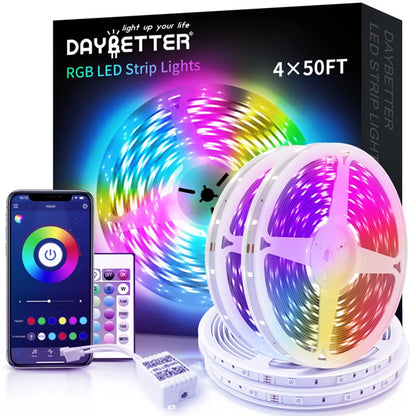 50FT LED Strip Lights - Music Sync, RGB Color Changing Lights with Bluetooth & Phone App Control