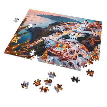 Christmas at Santorini Jigsaw Puzzle Festive Holiday Puzzle Gift