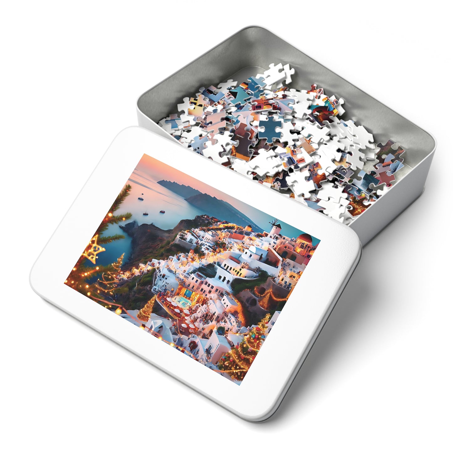 Christmas at Santorini Jigsaw Puzzle Festive Holiday Puzzle Gift