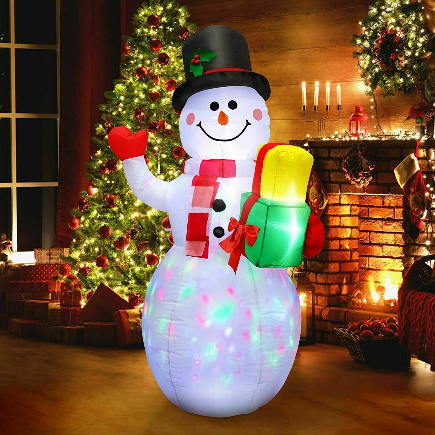 5ft Inflatable Christmas Snowman Yard Decor with Rotating LED Lights