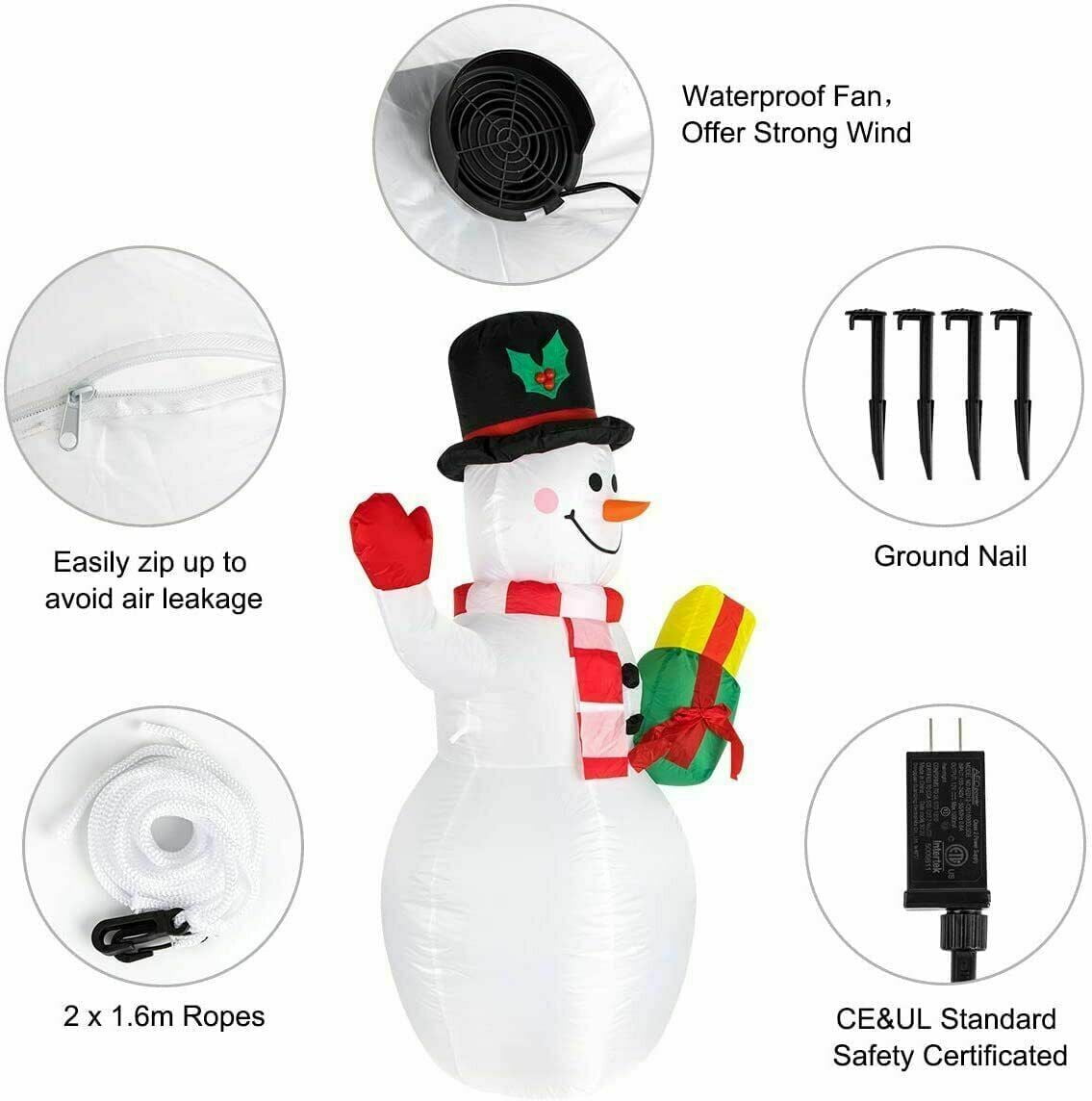 5ft Inflatable Christmas Snowman Yard Decor with Rotating LED Lights